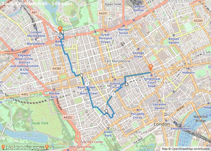 Map - Baker Street Station to Tottenham Court Station